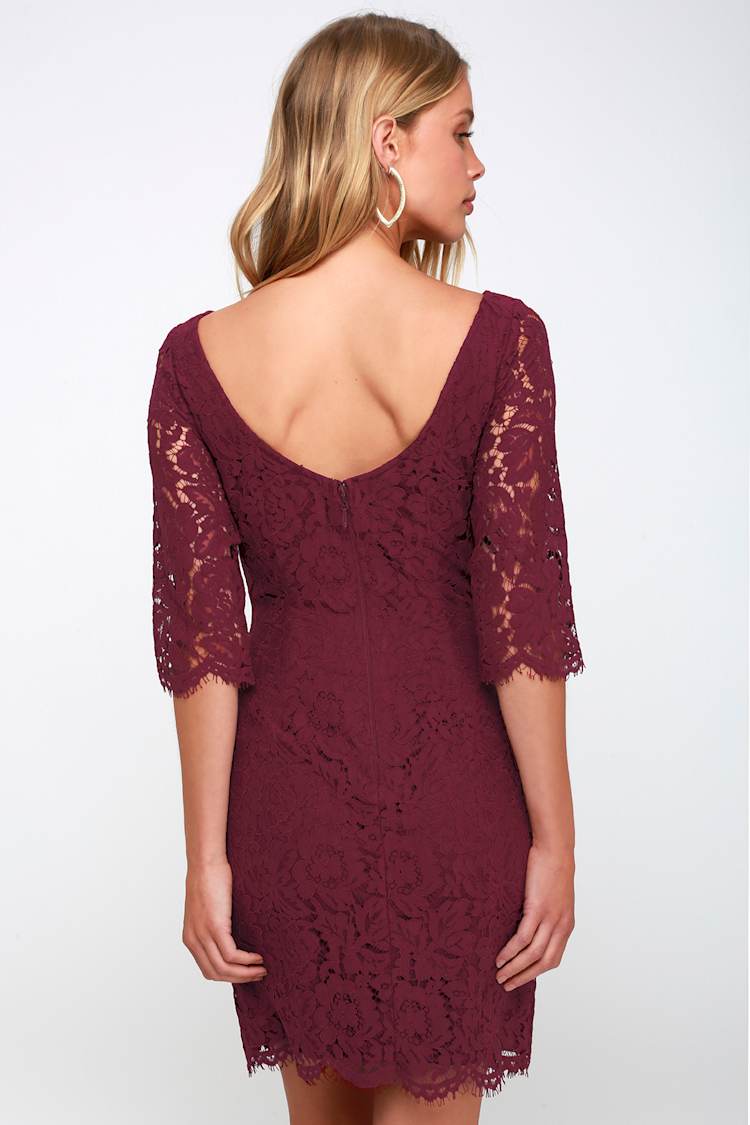 burgundy lace bodycon dress Lace Bodycon Wrap Midi Dress in Burgundy