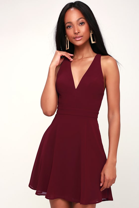 True to Your Heart Burgundy Backless Skater Dress 2