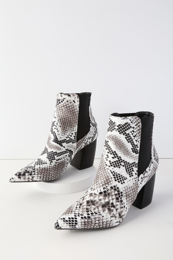 pointed snakeskin booties
