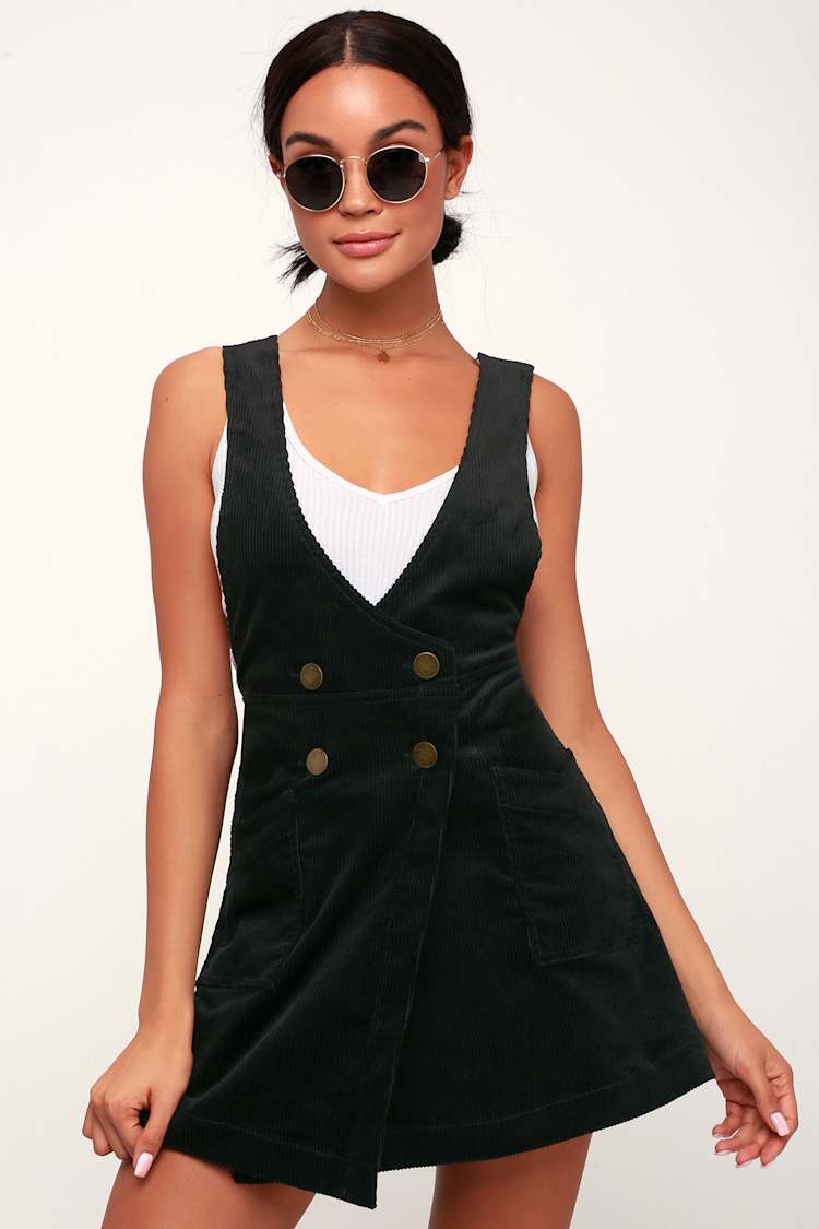 banana republic factory black dress Vintage 90s Corduroy Mini Overall Dress (M) main image 1