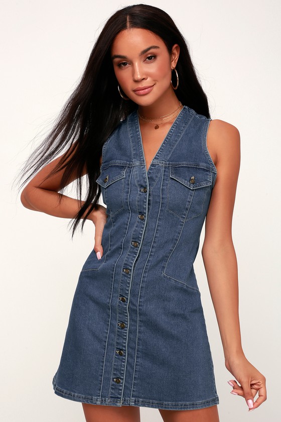 Free People Wandering Star - Blue Denim Dress - Denim Mini Dress - Lulus