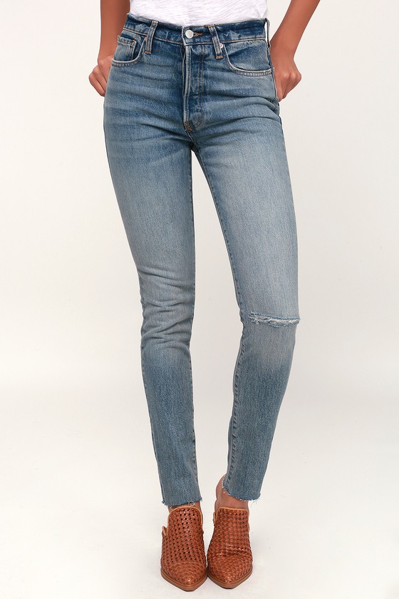 Free People Stella Jeans - Medium Wash Jeans - Distressed Jeans - Lulus
