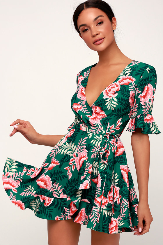 Finders Keepers Songbird - Green Floral Print Dress - Wrap Dress - Lulus