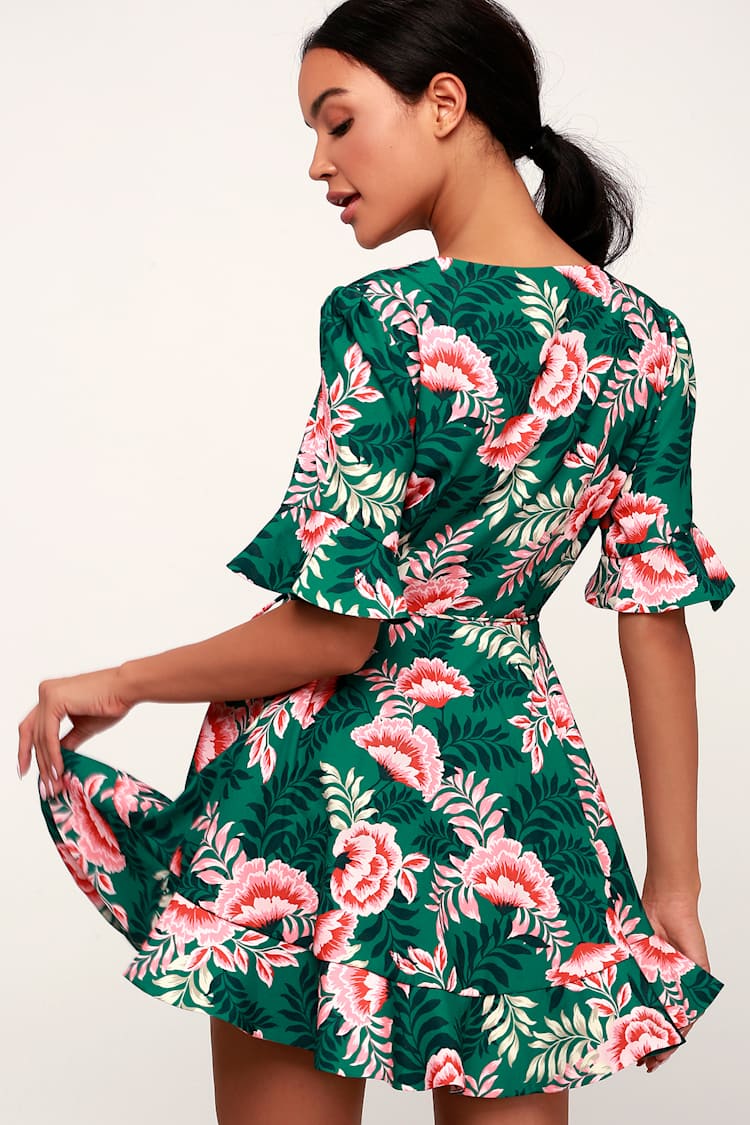 Finders Keepers Songbird - Green Floral Print Dress - Wrap Dress - Lulus
