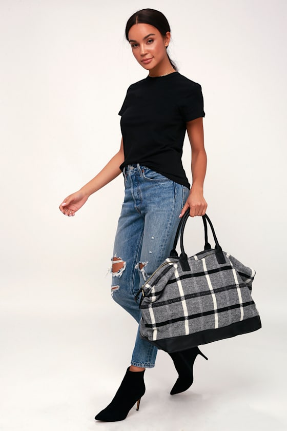 Early Check-In Black and White Plaid Weekender 1