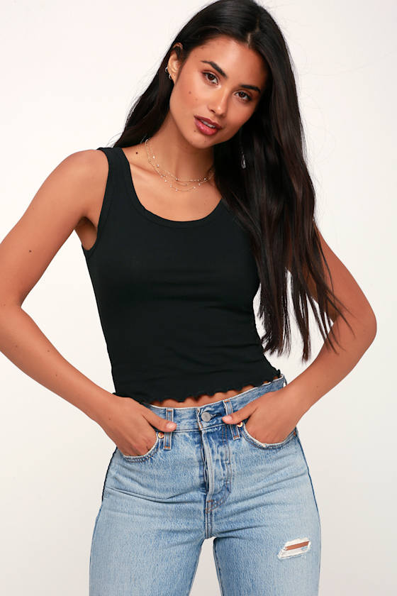 Laila Black Cropped Lettuce Hem Tank Top 3