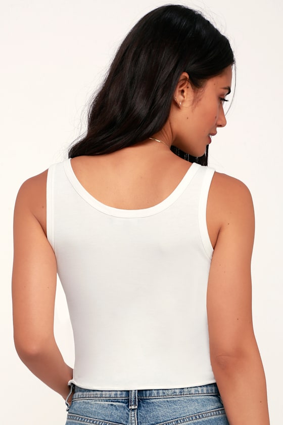 Laila White Cropped Lettuce Hem Tank Top 5