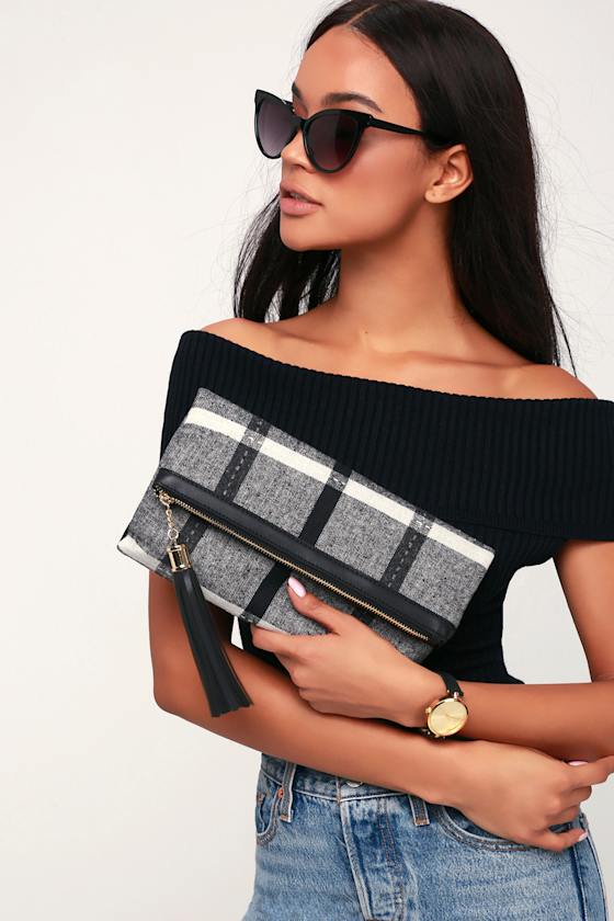Rockwell Black Plaid Clutch 1