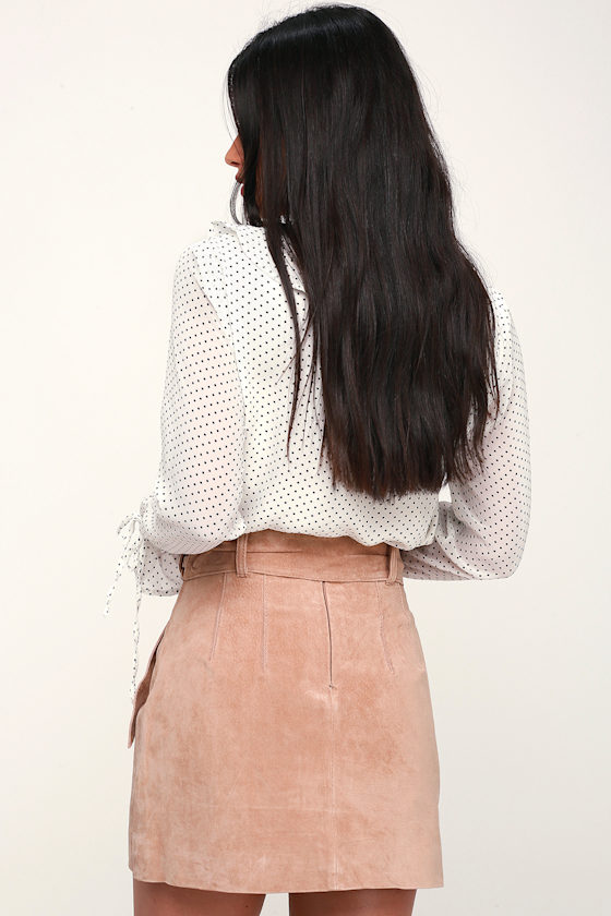 Candy Crush Blush Pink Suede Leather Mini Skirt 2
