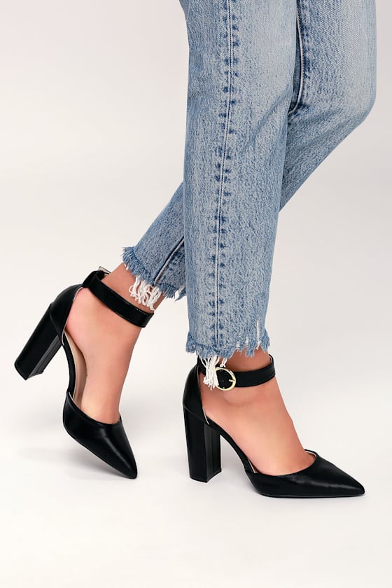 Yancy Black Ankle Strap Heels 1
