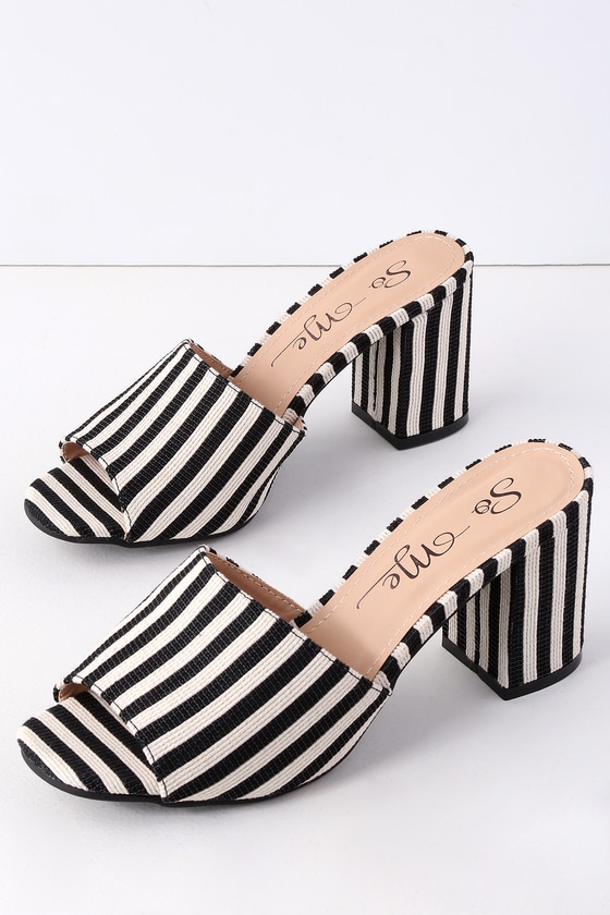 Cute Striped Mules - Black and White 