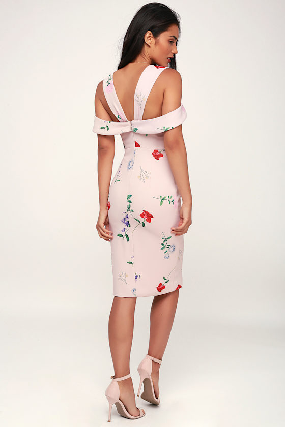 Archibald Pale Blush Floral Print Cutout Midi Dress 4