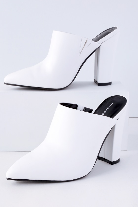 white pointed mule heels