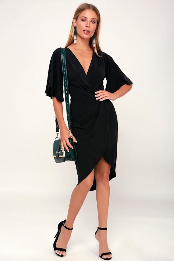 Dulcet Washed Black Surplice Midi Dress 1