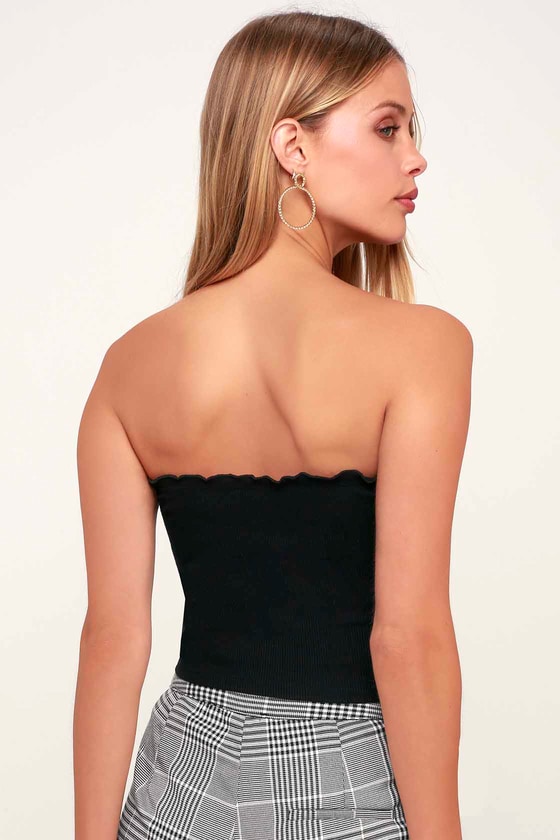 Fly Girl Black Ribbed Lettuce Edge Tube Top