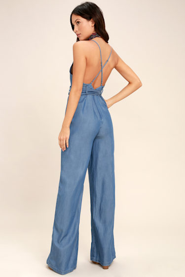 Clothing Wide Leg Bb Dakota Denim Jumpsuit Cute Blue Jumpsuit