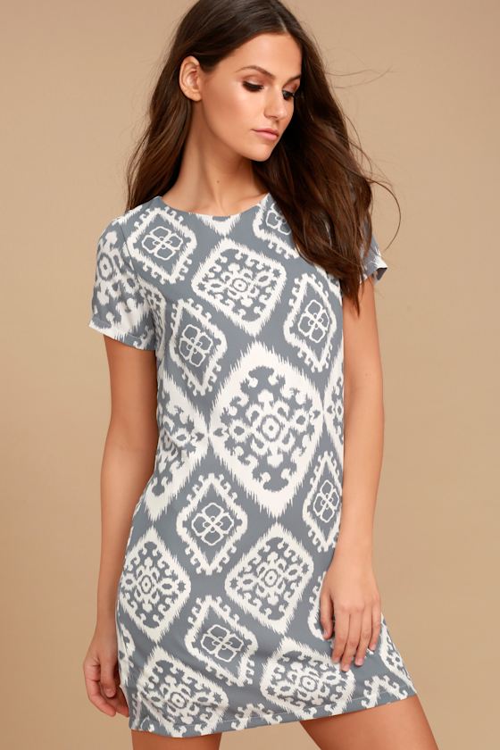 Cute Print Dress Slate Grey Print Dress Shift Dress Lulus