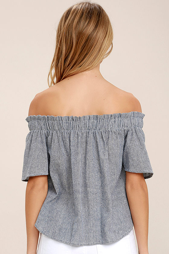 Seas the Day Blue and White Striped Off-the-Shoulder Top 3