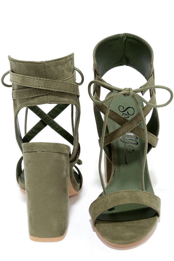 Share a Smile Olive Suede Lace-Up Heels 2