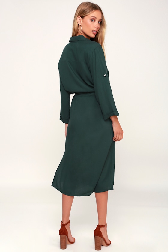 Brewer Forest Green Midi Shirt Dress 2