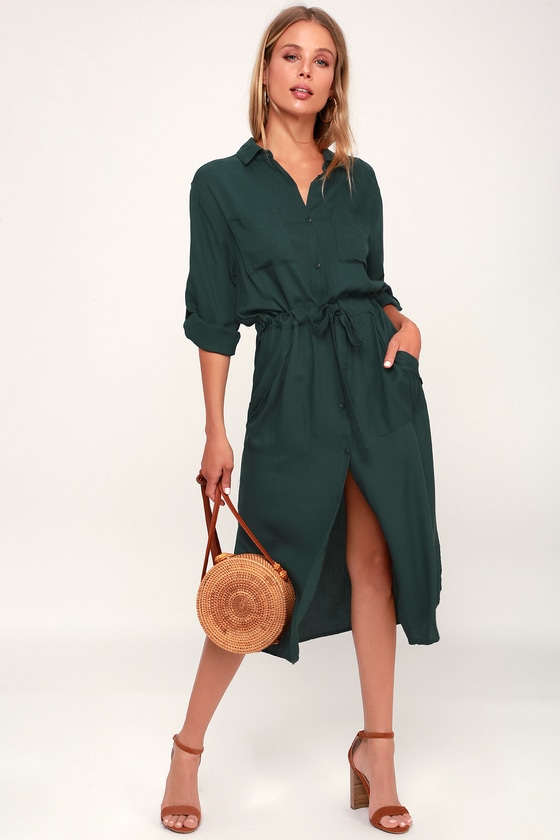 green midi shirt dress