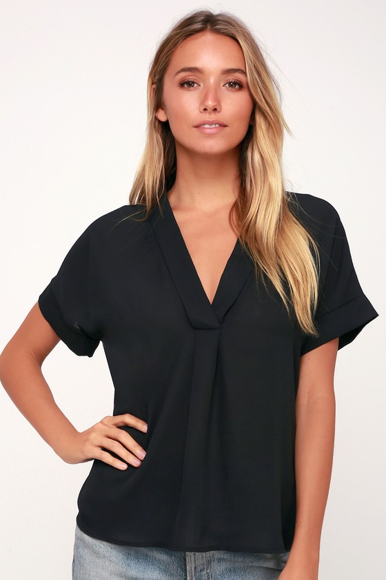 Chic Black Top - Short Sleeve Top - Blouse - Office Chic Top - Lulus