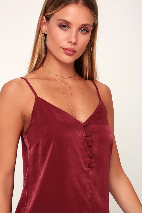 Chic Wine Red Tank - Satin Tank - Button-Front Top - Red Tank - Lulus