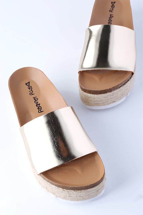 Pippa Metallic Gold Flatform Espadrille Slides 1