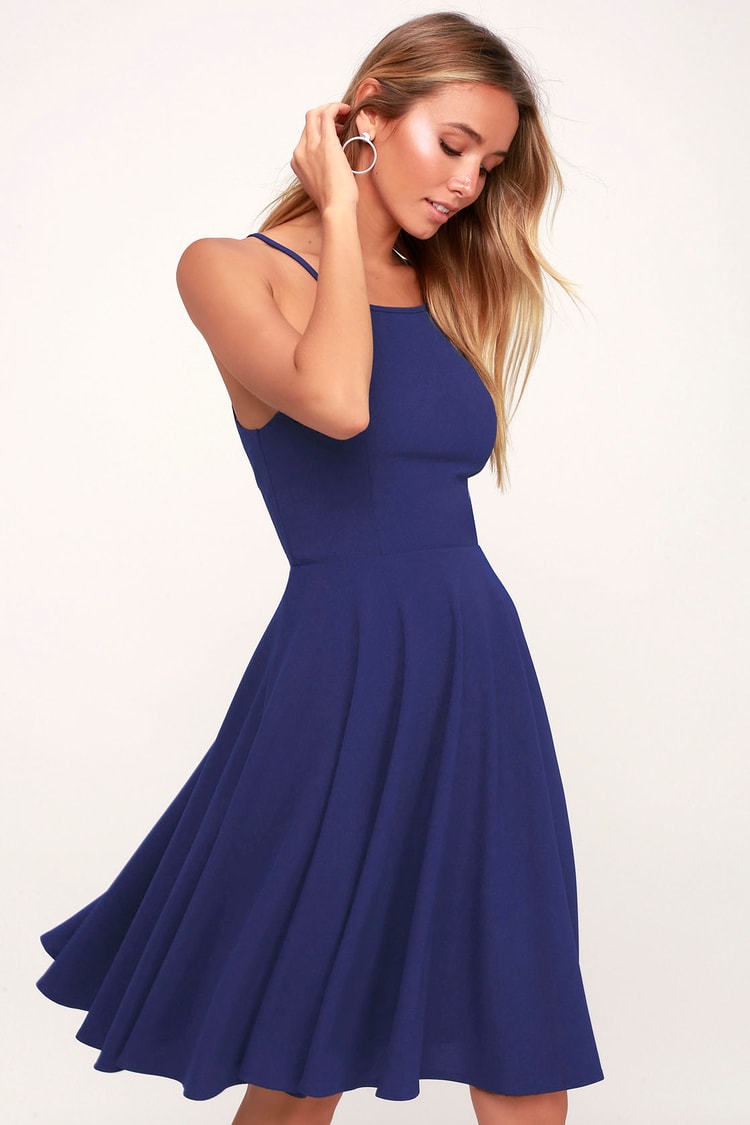 Royal Blue Dress - Midi Dress - Fit and Flare - Lulus