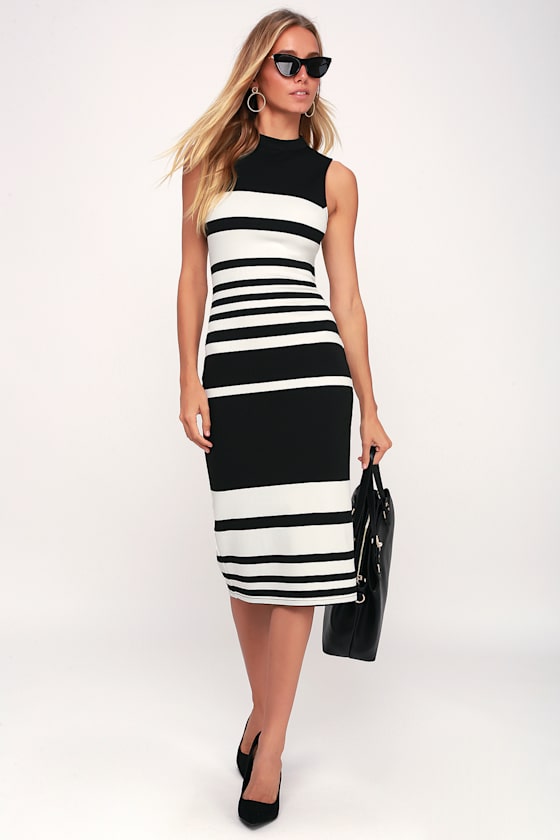 Chic Bodycon Dress Black and White Striped Dress Office Dress Lulus