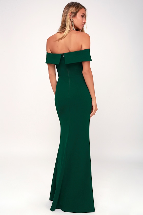 Aveline Forest Green Off-the-Shoulder Maxi Dress 4