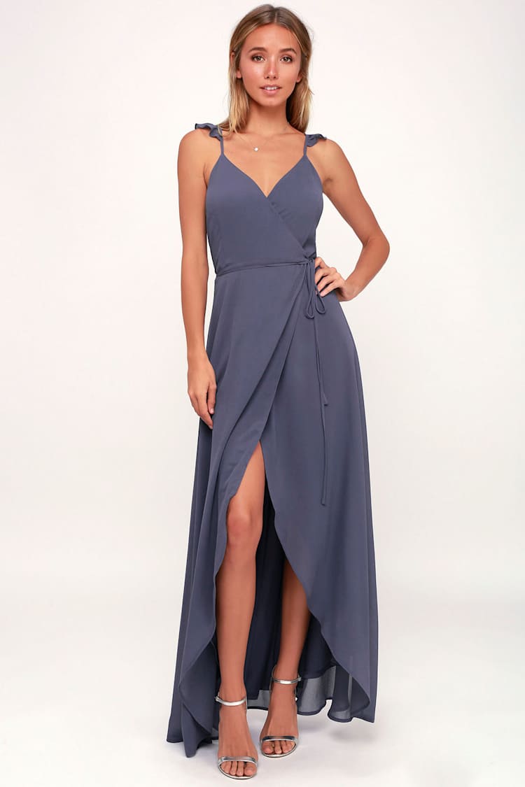 Denim Blue Dress - Wrap Dress - High-Low Dress - Midi Dress - Lulus