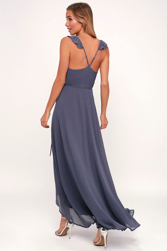 Here's to Us Slate Blue High-Low Wrap Dress 2