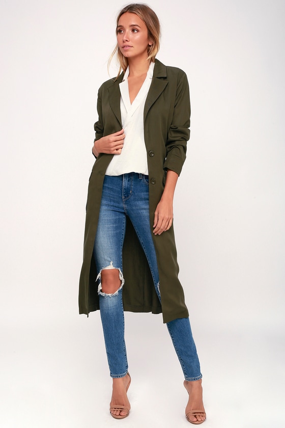 Cool Olive Green Trench Coat - Lightweight Trench - Belted Trench - Lulus