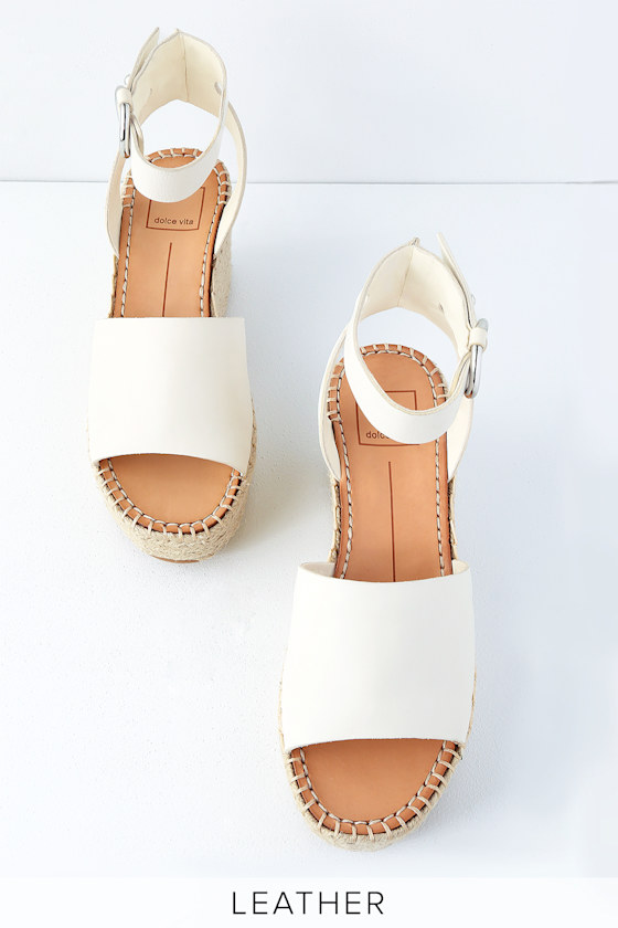 Lesly Off White Leather Espadrille Wedges 2