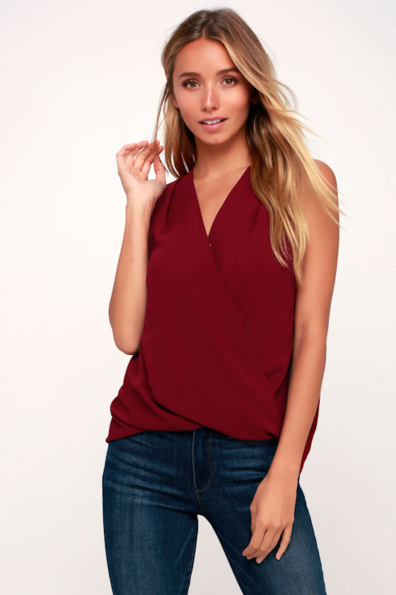 Cute Tank Top Surplice Tank Top Burgundy Tank Top Lulus