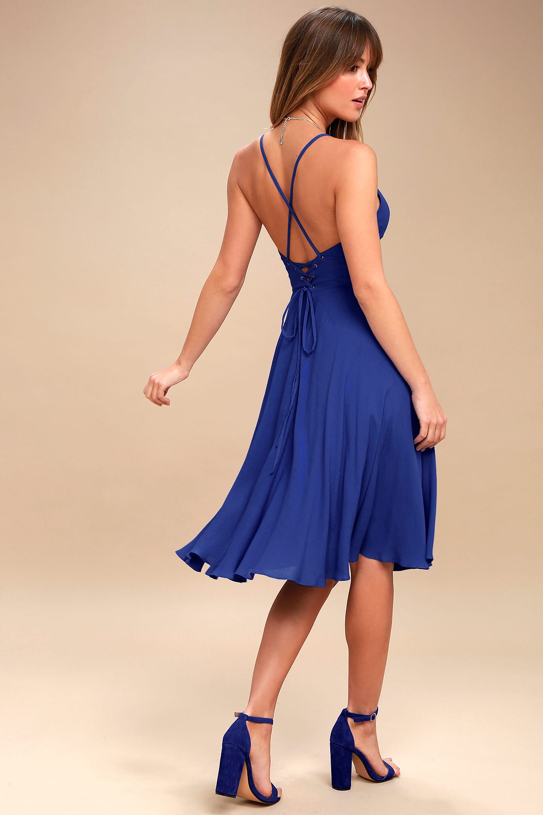 Lulus Troulos Royal Blue Lace-Up Midi Dress