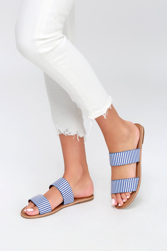Time to Chill Blue Striped Slide Sandals 5