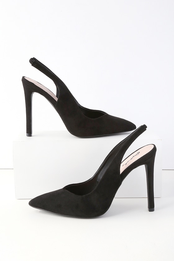 black suede slingback heels