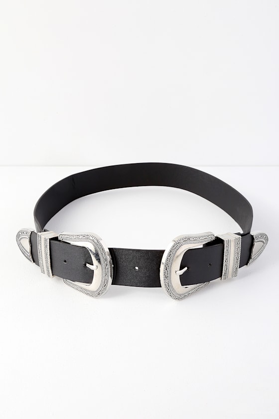 Tex Silver and Black Double Buckle Belt 1