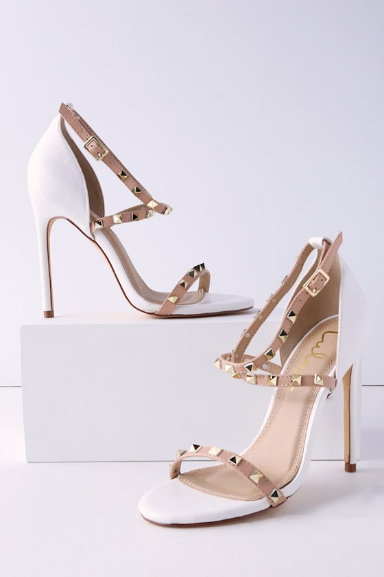white stud heels