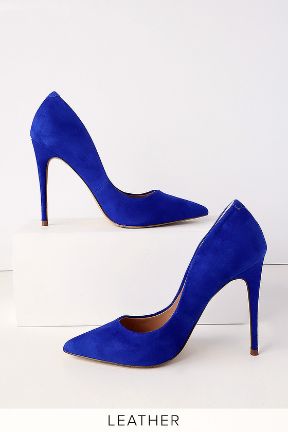 blue leather pumps