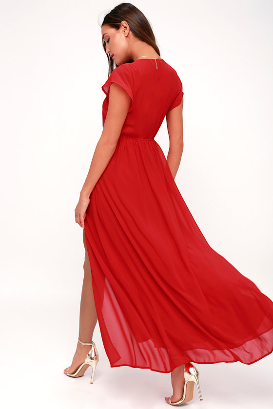 Elegant Red Maxi Dress Short Sleeve Maxi Dress Lulus