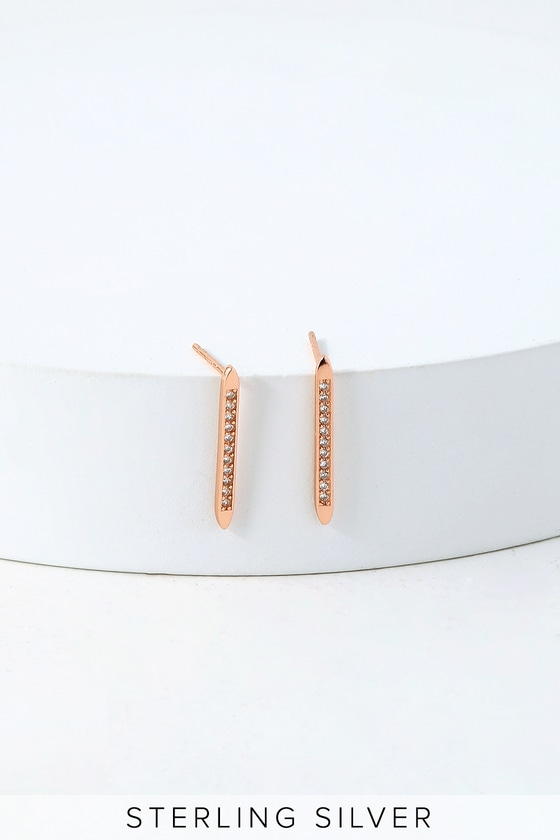 Stunning Rose Gold Rhinestone Earrings - Sterling Silver Earrings - Lulus