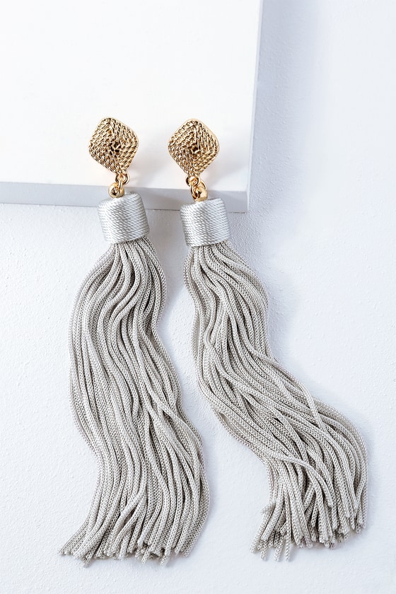 Trendy Tassel Earrings - Grey Tassel Earrings - Fringe Earrings - Lulus