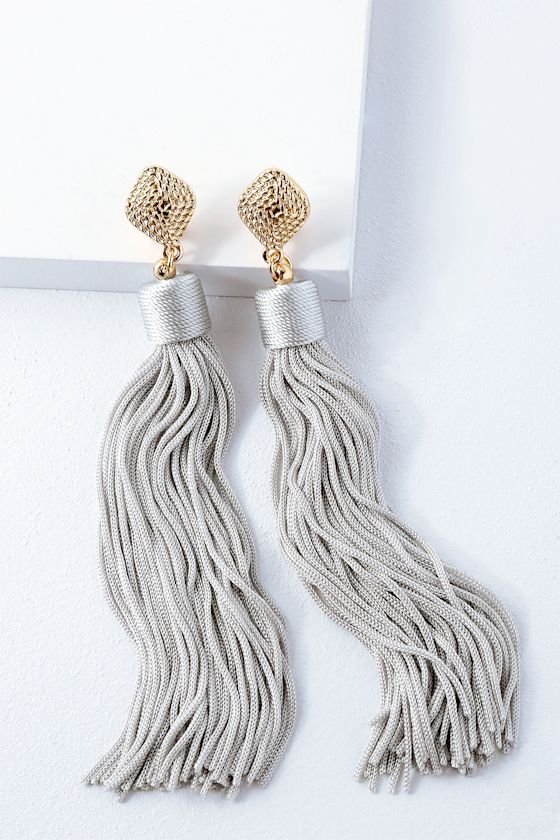 Trendy Tassel Earrings Grey Tassel Earrings Fringe Earrings Lulus