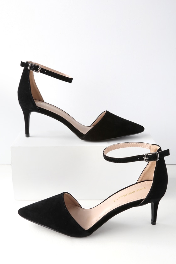 Cute Black Pumps - Kitten Heels - Suede Ankle Strap Heels - Lulus