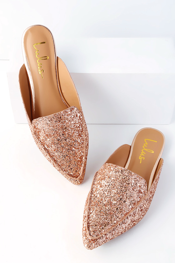 Chic Rose Gold Glitter Loafer Slides 