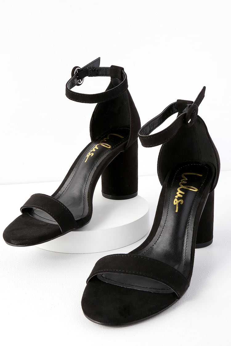 Lulus | Darryian Black Suede Ankle Strap Sandal Heels | Size 7.5 | Vegan Friendly