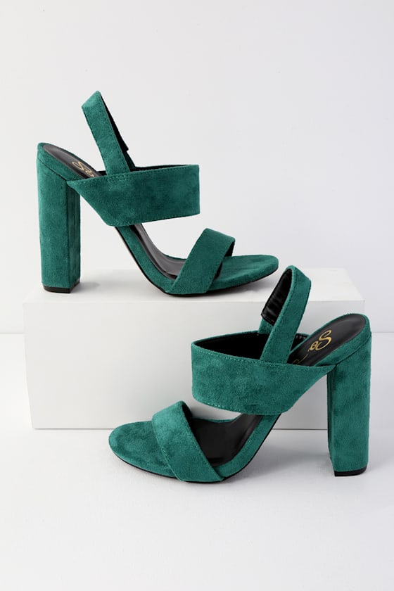green suede sandals